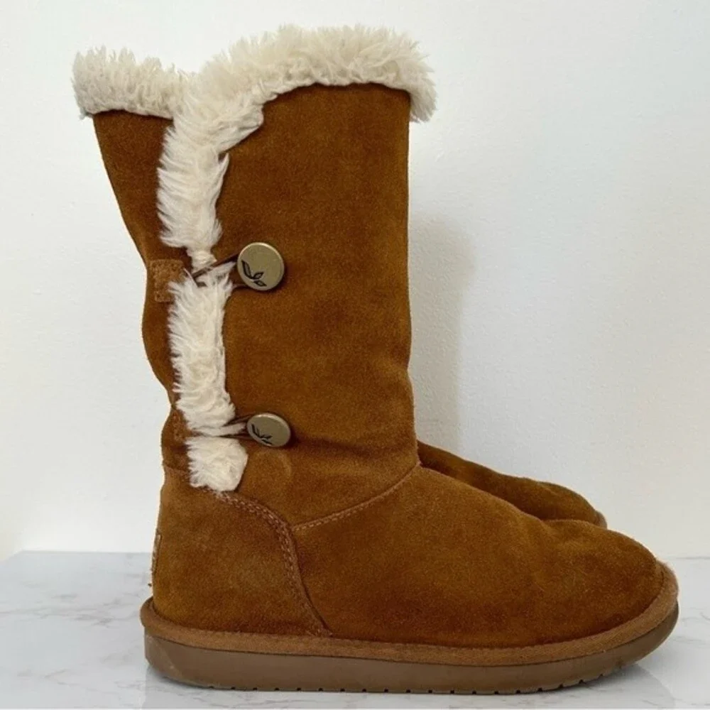 Koolaburra Kenslei Tall Boots in Chestnut Brown sz 6.5 Suede Leather Faux Fur